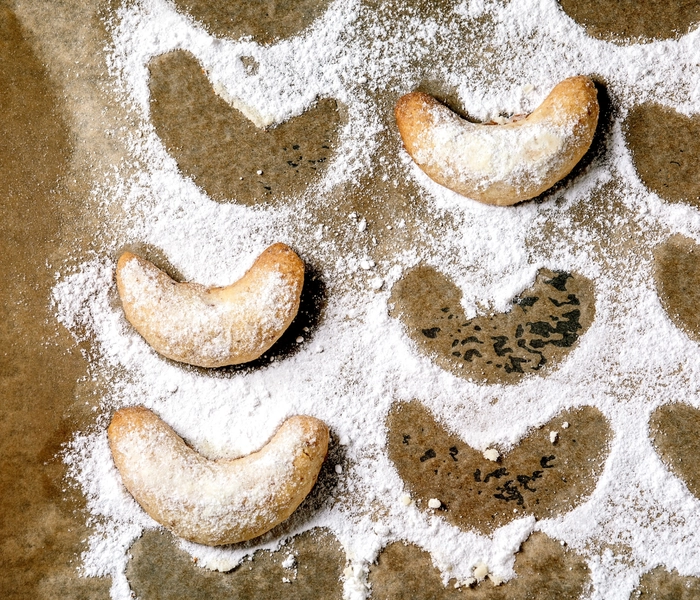 crescent coconut cookies with chocolate