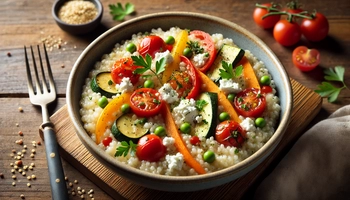 millet porridge with vegetables and feta cheese